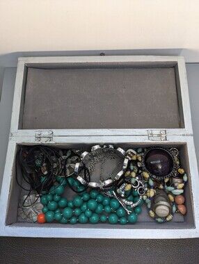 Boho Wearable Jewelry Lot Mixed Beads Stones Metal And Statement Pieces In Box